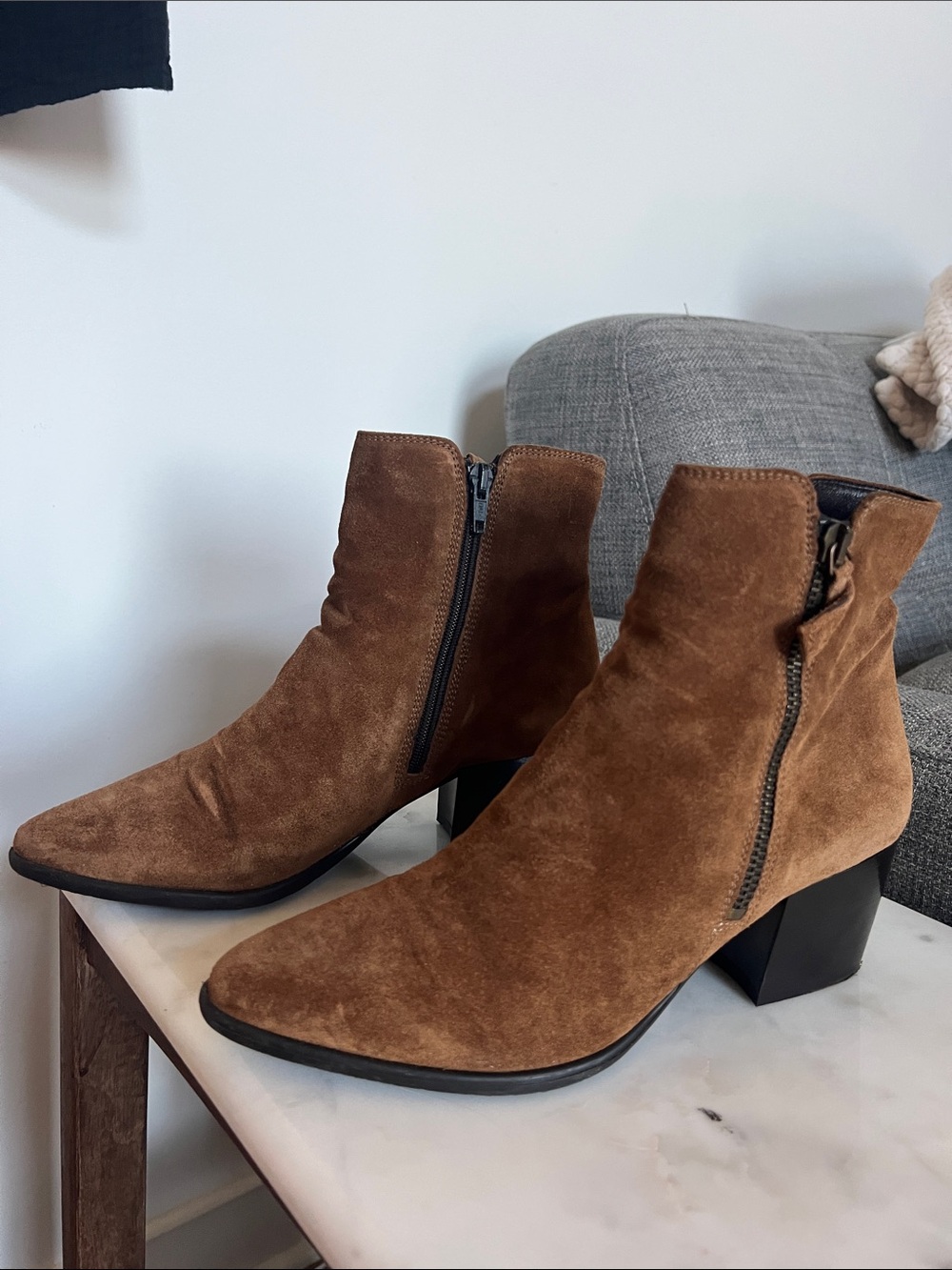 Clarks Brown Suede Ankle Booties with Side Zips